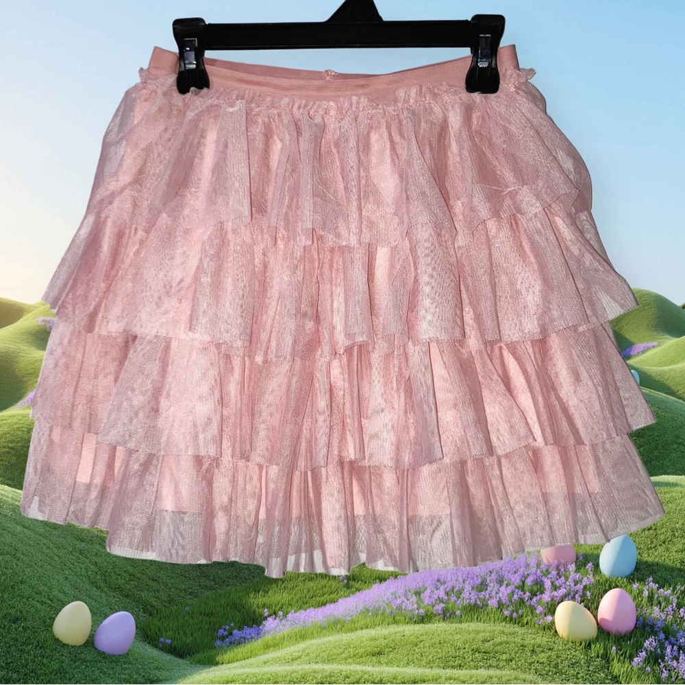 Wonder Nation Pink Mesh Tiered Ruffle Tutu Dance Skirt Cotton Lined Ballet Sz 8
